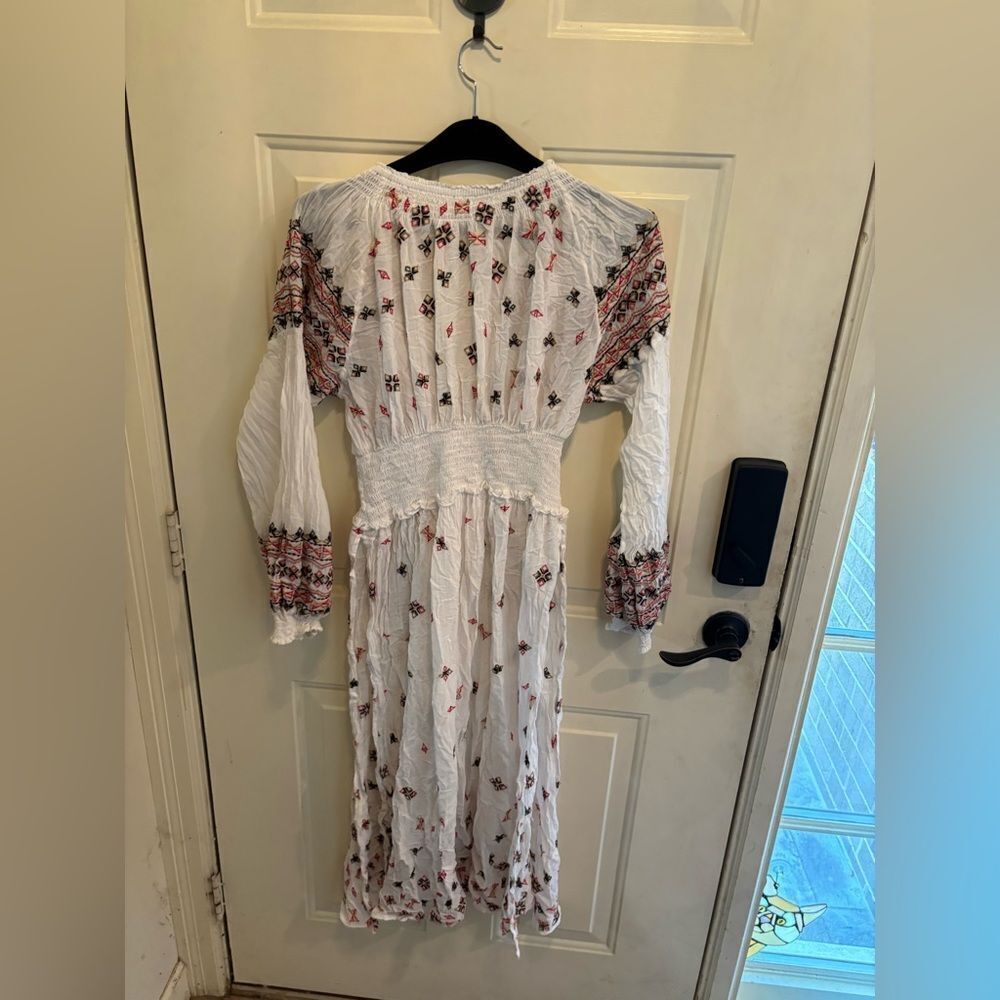 Free People Cream Duster Dress with Red and Black Embroidery - Picture 5 of 5